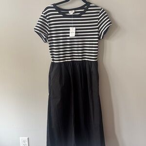 NWT J. Crew Black and White Striped Tee Shirt Dress with pockets